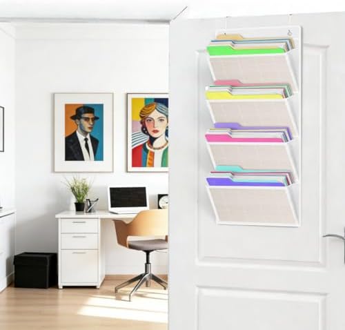 Over the Door File Organizer - Hanging Wall Mounted File Folders Storage with 4 Extra Large Pockets for Home, 0ffice, Classroom, Chart Papers, Files, Letters, Planner, Documents, Magazine Book