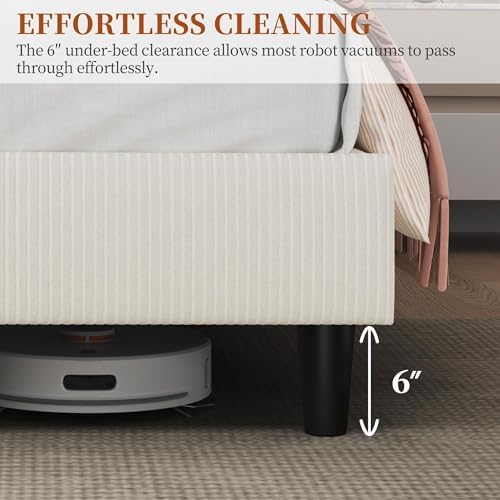 Yaheetech Full Bed Frame, Adjustable Chenille Upholstered Headboard, Beige