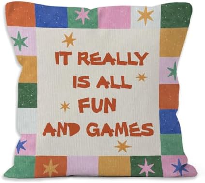 Funny Kids Playroom Throw Pillow Cover 18x18, Vintage Nursery Decorative Pillow Covers for Kids Toddler Nursery Bed Gaming Room Bedroom, Colorful Stars Game Accent Pillows Cover Pillowcases