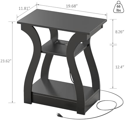 FROMJBEST End Tables Living Room with Charging Station, Black Side Tble