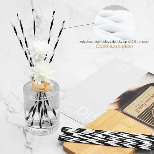 VFULIE 100PCS Reed Diffuser Sticks, Refill Replacement for Aroma Fragranc (100, Spiral Black and White)