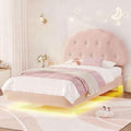 Decofy Full Size Bed Frame with Headboard and LED Lights, Cloud Floating Upholstered Bed Frames with Adjustable Headboard and Raised Footboard for Princess and Prince Bedroom, Teddy Velvet, Pink