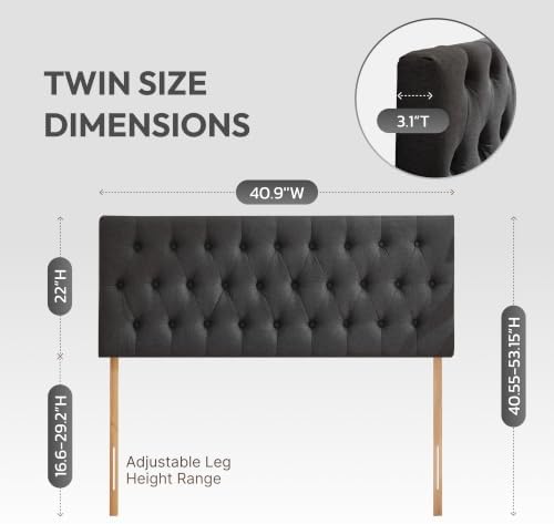 Kingfun Tufted Upholstered Bed Headboard, Dark Grey, Twin Size
