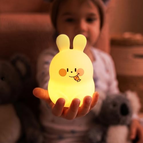 Slumber Pal, Bunny Silicone Squishy Night Light for Kids, Cute Night Lamp