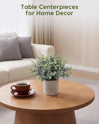 Velener 2 Pcs Small Fake Plants Eucalyptus, Artificial Plants Indoor for Shelf, Potted Eucalyptus Plants for Home/Bathroom/Pottery Barn/Desk/Farmhouse/Coffee Table Decor (Frosted Green)