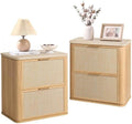 Nightstand Set of 2, 23.11" W Rattan Nightstand with 2 Drawers