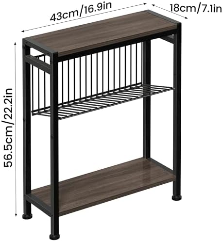 Narrow Side Table Set of 2, 3-Tier End Table, Small Nightstand