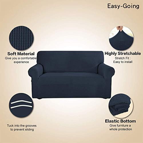 Easy-Going Stretch Loveseat Couch Covers Washable Dark Blue