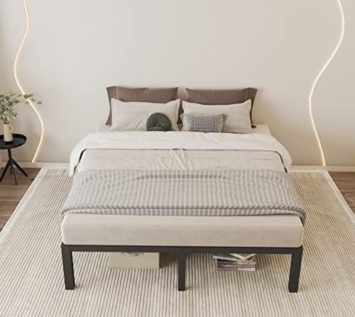 14 Inch King Size Bed Frame with Wood Slats & 4 Mattress Baffles
