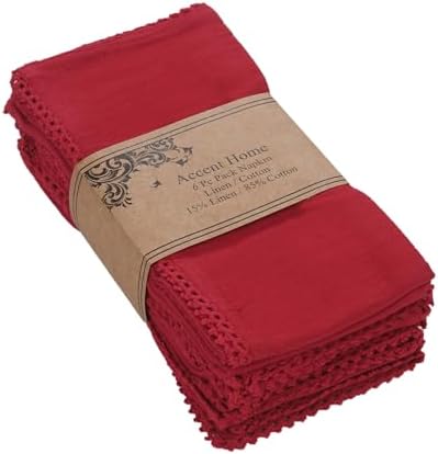 Accent Home Red Lace Cloth Napkins, Set of 6, 18x18 Inches