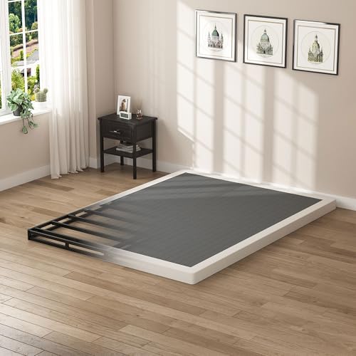 King Size Box Springs - 3 Inch Low Profile Mattress Foundation No Noise Heavy Duty Metal Basics Bed Base with Clean Fabric Cover, Easy Assembly