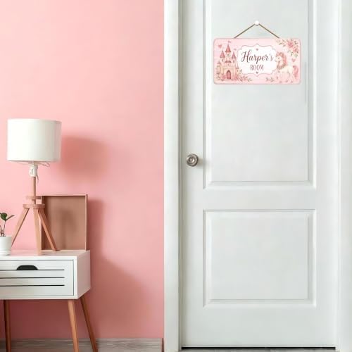 Princess Door Sign, Nursery Door Sign, Kids Door Unicorn Castle Flower Decor, Personalized Children's Wall Art