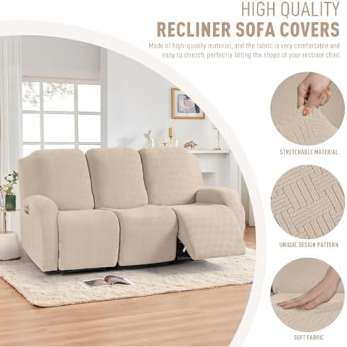 KinCam Recliner Sofa Covers, Stretch Reclining Cover, Vanilla