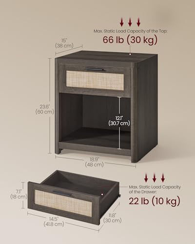 VASAGLE Set of 2 Boho Nightstands with Rattan-Look Drawer