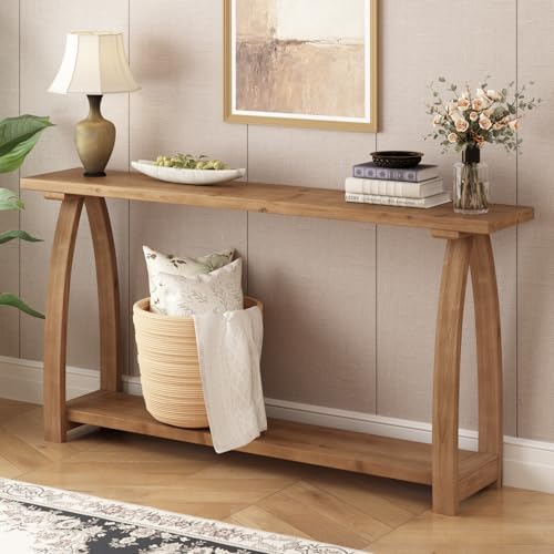 HOKYHOKY 63" Long Solid Wood Console Table, Narrow Behind Couch Sofa Table