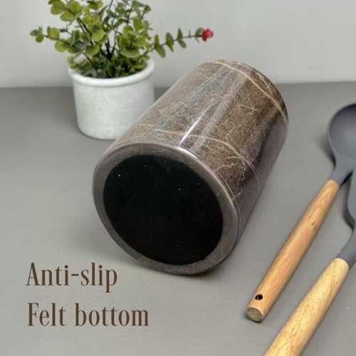 Handmade Marble Utensils Holder for Kitchen Utensil Storage and Tabletop - Organizer for Countertops, Pantry, Bathroom, Flower vase, Office & Center Table (Coffee Brown)