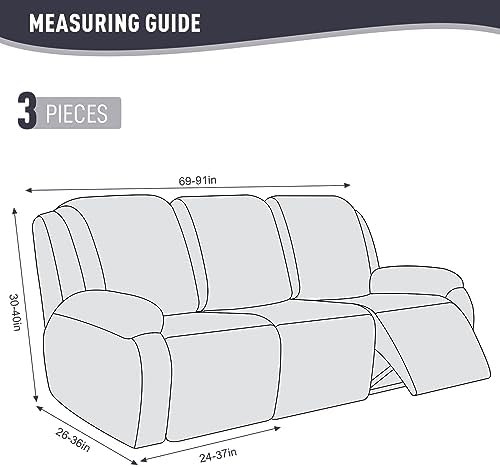 KinCam Recliner Covers, Stretch Reclining Chair Covers, Recliner Sofa Slipcovers Stripe Jacquard Recliner Couch Covers Furniture Protector Covers for Pet Kid (3 Seater, Charcoal Gray)