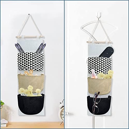 FuninCrea Hanging Storage Bag, 3-Layer Practical Wall Hanging Storage Bag, Cotton Linen Waterproof Fabric Door Hanging Pocket Organizer, Wall Hanging Finishing Bag Sundry Bag for Home (stripe)