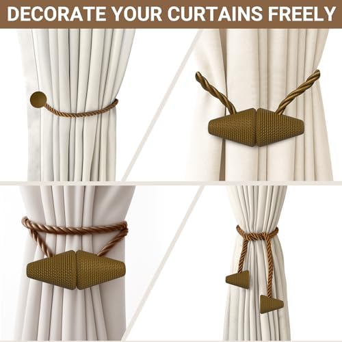 Hion Magnetic Curtain Tiebacks Dark Brown 2pcs, Curtain Holdbacks Hooks