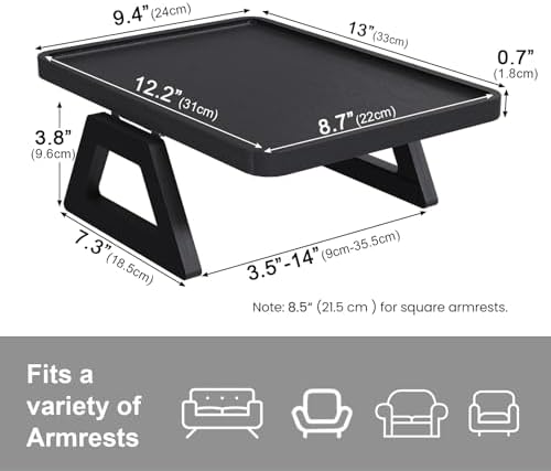 Couch Arm Tray,Bamboo Folding Sofa Tray,Sofa Armrest Trays Clip-On Couch Desk for Drinks,Snacks,Phone,Remote Control（Black）