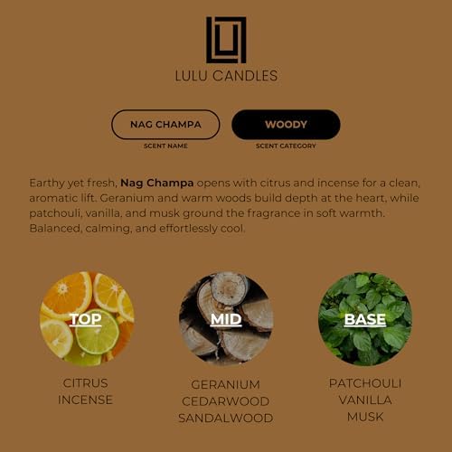 Lulu Candles | Reed Diffuser Set | Nag Champa - Indian Incense | 6 Reed Sticks | Scent Diffuser for Bedroom Bathroom Living Room & Office (4.2 FL Oz.)