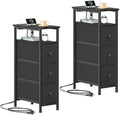 Somdot Narrow End Table Set of 2, Charging Station, Side Table, 3 Drawers