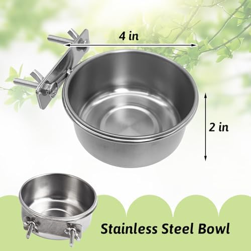 Tfwadmx 6 Pcs Stainless Steel Bird Bowls with Clamp,Clamp Holder Coop Cup,Bird Dishes for Cage, Cage Water Bowl for Cockatiels Lovebird Budgie Chinchilla