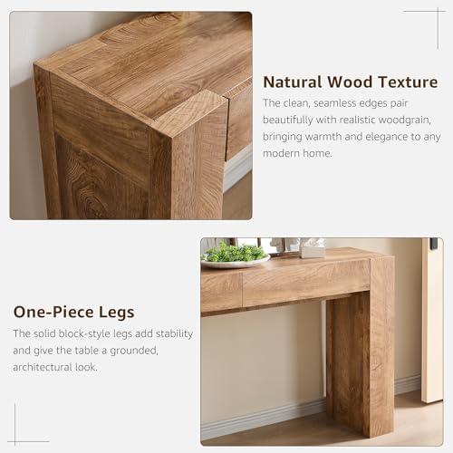OKD 63" Console Table with Drawers, Thick Block Entryway Table, Light Oak