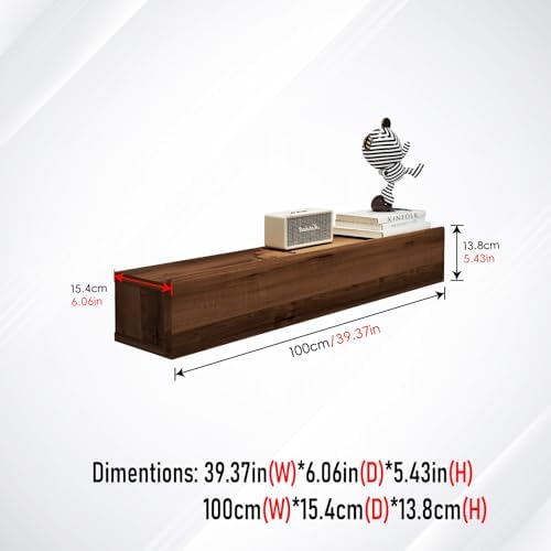 Floating Solid Wood Console Table, 39'' Wall Mounted Narrow Entryway Table with Storage Shelf, Modern Couch Shelves Small Entry Way Tables for Entryway, Front Hall, Hallway (Walnut, 39.37IN)