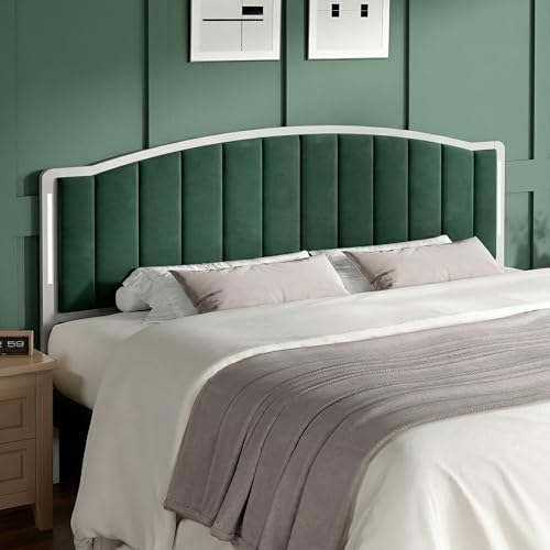 Upholstered Tufting Headboard for King Size Bed with Lights, Green