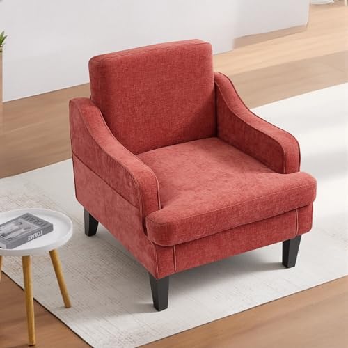 Accent Chair for Living Room,Mid-Century Arm Chair Chenille Fabric Living Room Chairs,Upholstered Reading Chair for Bedroom,Single Sofa Chair with Wood Legs for Apartment (Orange)