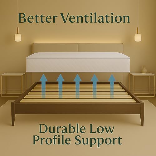 Treaton, 0.68-Inch Horizontal Wooden Bunkie Board/Bed Slats, Full, Beige