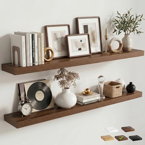 55 Inch Floating Shelves for Wall, 8"D Wood Storage Shelves, Walnut Finish
