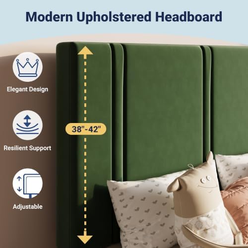 Allewie Twin Platform Bed Frame with Velvet Upholstered Headboard