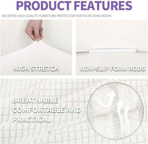ZNSAYOTX Super Stretch Couch Cover Love Seat Sofa Covers for Living Room Dogs Pet Friendly Furniture Protector Spandex Loveseat Slipcovers with Anti Slip Foam Sticks (White, Loveseat)