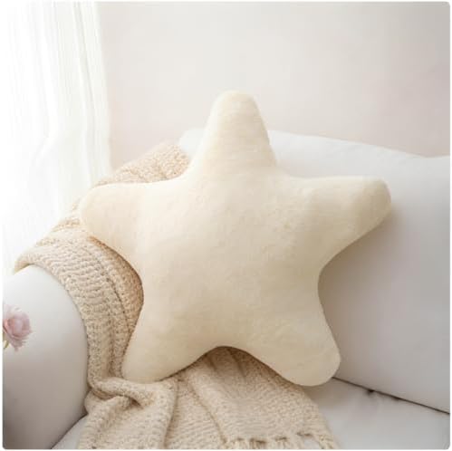 Star Shaped Throw Pillows Set of 2,Cute Plush Decorative Pillows with Fluffy Faux Rabbit Fur, Soft Star Cushion for Sofa Couch Bed Living Room Bedroom Home Decor (White, 15.7")