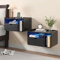 Maupvit Black Floating Nightstand Set of 2, Wall Mounted Night Stand with Drawer and Charging Station, Bedside Table with Open Shelf, Led Nightstand for Bedroom, Easy Assembly