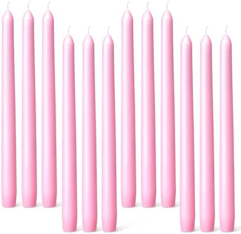 Everymoment Pink Taper Candles - 12 Pack 10 Inch Candlesticks - Dripless & Smokeless for 8 Hours - Unscented Paraffin Wax - Ideal for Wedding Mother’s Day Valentine's Day Baby Shower & Romantic Decor