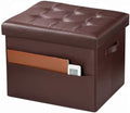 Bsketa Storage Ottoman Bench,17 Inch Folding Leather Foot Rest Stool, Brown