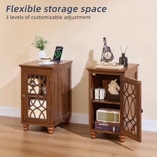 Joaxswe Narrow Side Table Set 2 with Charger, Glass Door Storage