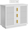 COWMOU White Fluted 3-Drawer Nightstand with Built-in Charging Station