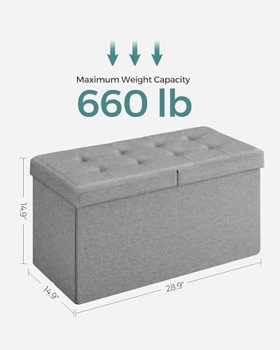 SONGMICS 30 Inches Storage Ottoman, Foldable Bench with Flipping Lid