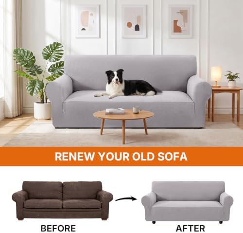 XINEAGE Stretch 4 Seater Slipcover, Non-Slip Pet Couch Cover,Silver Gray