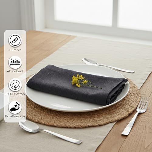 Ramanta Home Charcoal Cotton Dinner Napkins Set of 12, 18x18 Inch