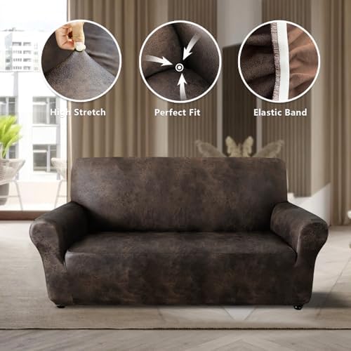 ANARACHON Faux Leather Fabric Sofa Slipcover (Brown-02, 1Piece-Loveseat)