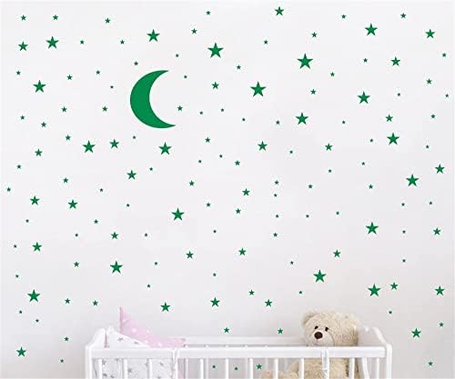 Moon and Stars Wall Decal Vinyl Sticker for Kids Boy Girls Baby Room Decoration Good Night Nursery Wall Decor Home House Bedroom Design YMX16 (Green)