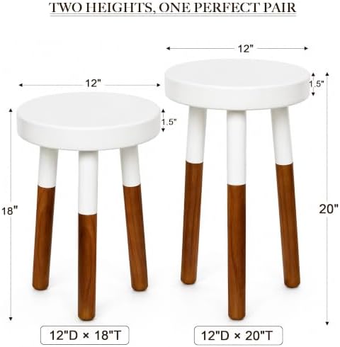 LitaEther Modern Side Table Set of 2, Solid Wood Accent Table,12" D x 12" W x 20" H & 12" D x 12" W x 18" H Small End Table for Living Room Bedroom, Plant Stand, Bathroom Stool, Pedestal Drink Table
