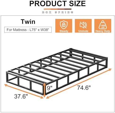 EMODA 9 Inch Twin Box Spring Heavy Duty Bed Base with Fabric Cover