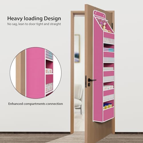 Univivi Fabric Over Door Hanging Organizer for Baby Nursery, Pink, 6-Shelf