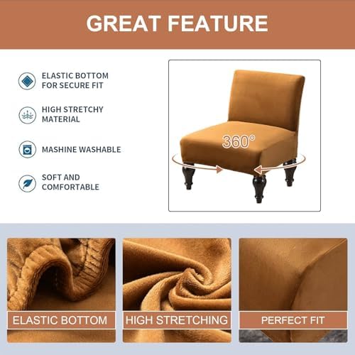 Eco-Ancheng Armless Chair Slipcover Removable Armless Accent Chairs Covers Washable Armless Slipper Chair Slipcover Printed Armless Chair Furniture Protector Covers for Living Dining Room Hotel